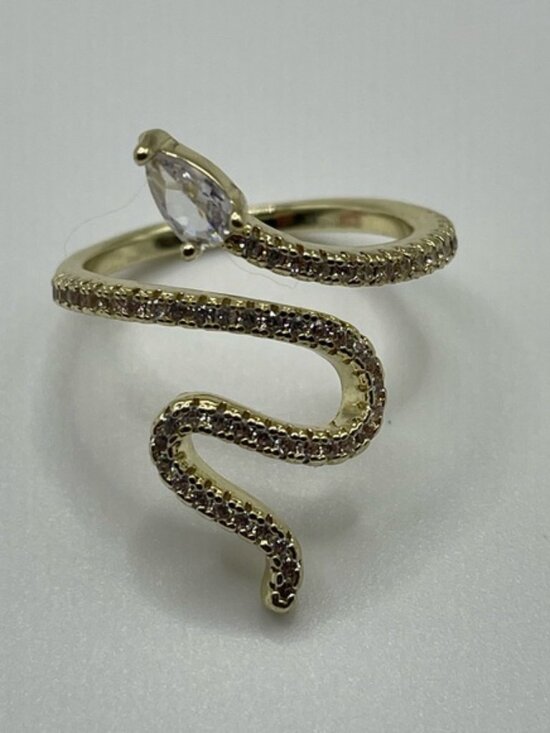 Jewelry - 14K Gold Plated Swarovski Crystal Accented‎ Winding Snake Ring Size 6